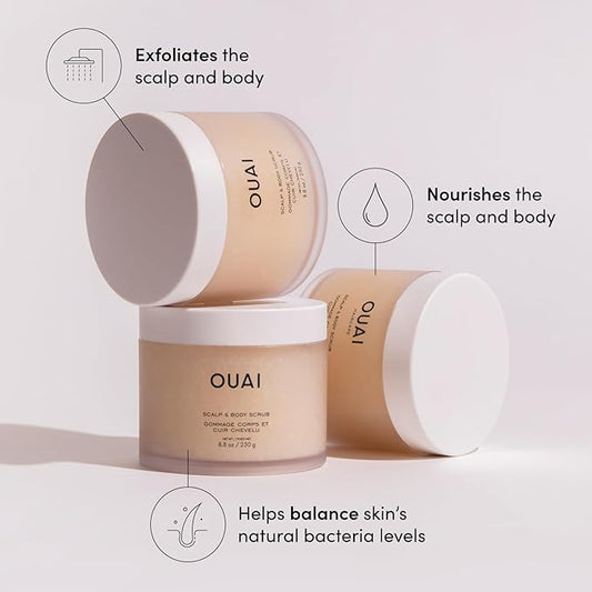 OUAI Scalp & Body Scrub, Melrose Place - Exfoliating Body Scrub with Sugar & Coconut Oil Blend for Smooth, Moisturized Skin - Gentle Scalp Exfoliator for Removing Product Build Up (8.8 Oz) (Pack of 2)
