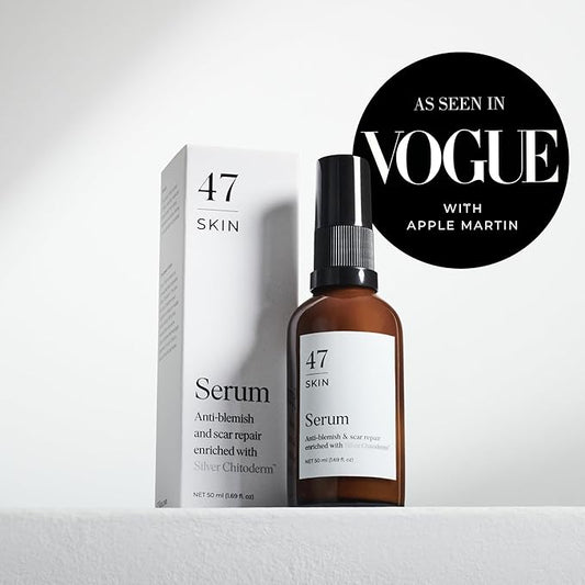 47 Skin | Hydrating Face Serum with Silver Chitoderm for ALL Skin Types | Clears Acne, Prevents & Heals Breakouts & Blemishes, Repairs Scars | Moisturizes and Nourishes For Smooth Skin (1.01 oz)