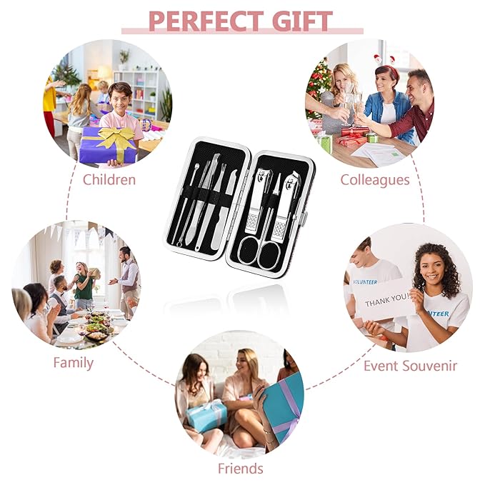 Lasnten 24 Set Christmas Manicure Set Bulk Nail Clippers Grooming Nail Kit Stainless Steel Professional Pedicure Kit Pedicure Tools with Travel Case Gifts for Xmas Men Women(8 in 1,Shiny Pink)