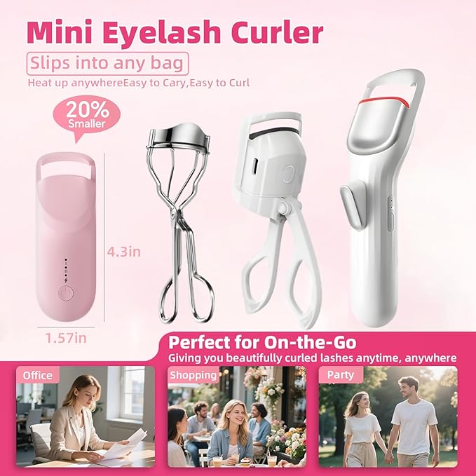 Heated Eyelash Curler,Portable Electric Heated Lash Curler Type-C Rechargeable Travel Eyelash Curlers with Heat Sensitive Silicone Pad,2-Level Adjustable Temp and Long-Lasting Natural Curves (Pink)