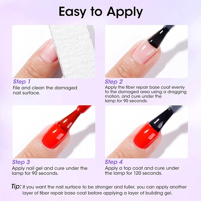 GELLEN Fiber Glass Base Gel Polish, 0.51 Fl.oz Clear Nail Strengthener for Repair Broken Damaged Thin Weak Nails, Professional Soak Off UV Base Coat Salon Home