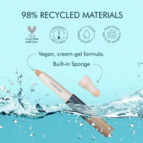 Trestique Concealer Crayon, Refillable Under Eye Concealer With Built-In Blending Sponge, Sustainable Clean Beauty Makeup