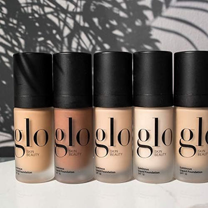 Glo Skin Beauty Luminous Liquid Mineral Foundation Makeup with SPF 18 (Almond) - Improves Uneven Skin Tone, Smooths & Corrects Imperfections, Sheer to Medium Coverage, Dewy Finish