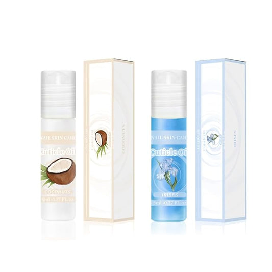 2pcs Cuticle Oil Roller 8ml/0.27 FL.oz Nourishing Moisturizing for Convenient Portable Nail Cuticle Oil Rollerball for On the Go Hydration and Care(Coconut &Iris)