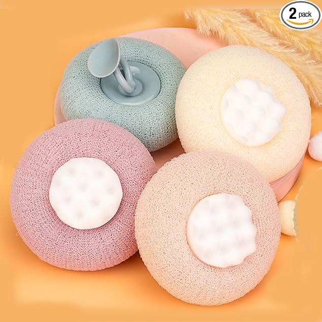 Super Soft Sunflower Suction Cup Bath Ball, New Upgraded 2-in-1 Sunflower Ball Exfoliating Bath Sponge Cleaning Brush, Mesh Shower Body Sponge Accessories for Women, Men (4 Color)