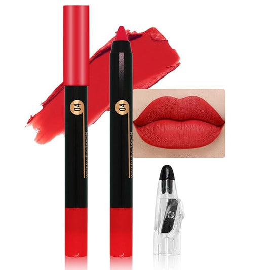 True Red Crayon Matte Lipstick Lip Liner Pencil, Moisture Smooth Lipstick Pencil, With pencil sharpener Sharpenable Lip Pencil, Ultimate Lip Crayon for Women Smudgeproof Waterproof 04#