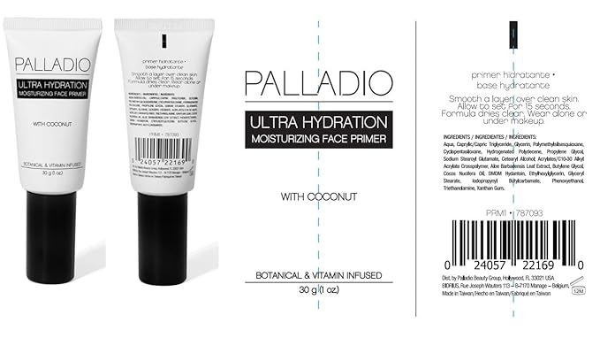 Palladio Ultra Hydration Primer, Fills in Fine Lines and Pores, Formulated with Coconut Oil, Non Greasy Finish, Fast Absorbing