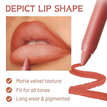 Terracotta Coral Matte Lip Liner Pencil – Smooth & Moisturizing Lip Pencil for Precise Contour, Rich Color Payoff, Lightweight Everyday Lip Makeup, Twist-Up Design,02#