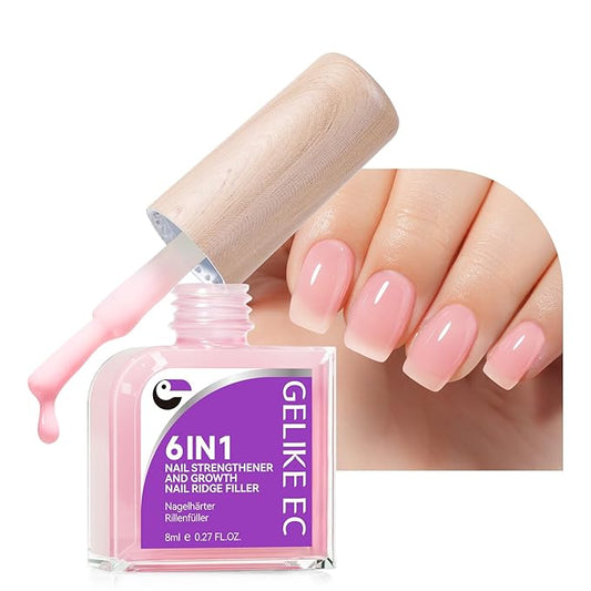 Nail Growth and Strengthener for Damaged Nails: Soft Pink Gelike EC Natural Nail Hardener Extra Strong and Growth - Long Lasting Nail Repair for Damaged Nails for Daily Work Home Salon