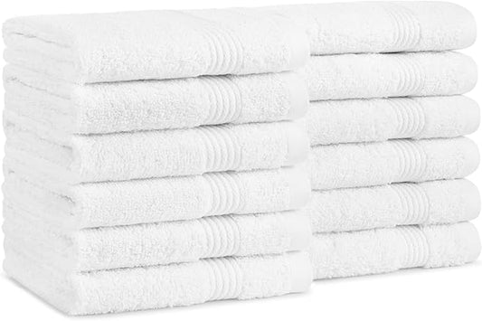 Arkwright Bath Washcloths 12 Pack - Super Soft 100% Cotton, 600 GSM Quick Dry & Absorbent, Luxury Face & Body Wash Cloth Towels for Hotels, Spa, and Vacation Rentals, Dove White
