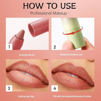 Terracotta Coral Matte Lip Liner Pencil – Smooth & Moisturizing Lip Pencil for Precise Contour, Rich Color Payoff, Lightweight Everyday Lip Makeup, Twist-Up Design,02#