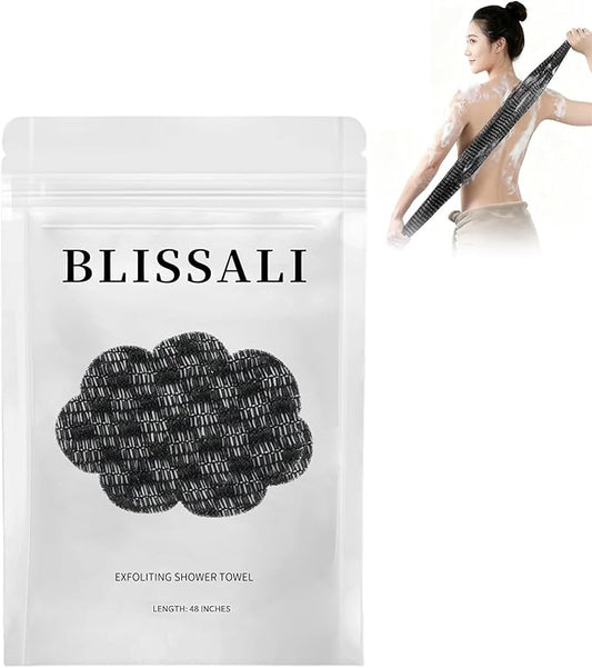 Blissal Exfoliating Shower Towel,Premium Scrub Wash Back Bath Cloth for Body Face,Travel Friendly, Quick Drying Travel Bath Washcloth (Black)
