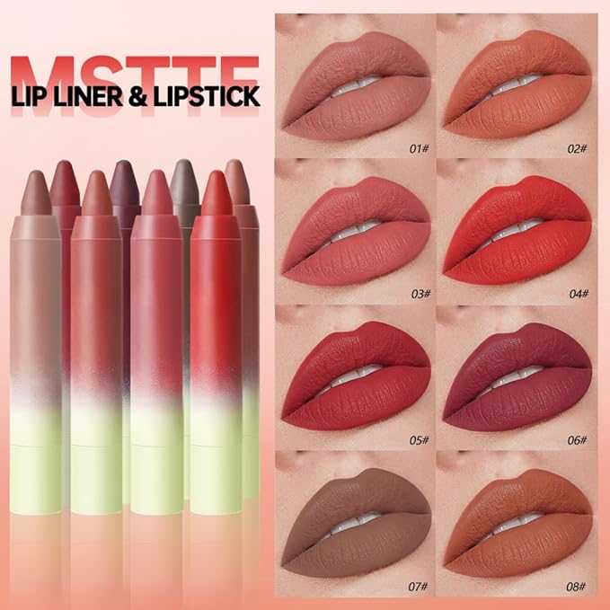 Terracotta Coral Matte Lip Liner Pencil – Smooth & Moisturizing Lip Pencil for Precise Contour, Rich Color Payoff, Lightweight Everyday Lip Makeup, Twist-Up Design,02#