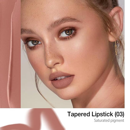 Taupe Brown Gradient Matte Lipstick Crayon Lip Liner pencil,Crayon Form and Cone Tip 2-in-1 Lip Liner and Lipstick Lip Combo Set Achieve Flawless Contour Gradual Ombre Effect lip Pencil for Old Women