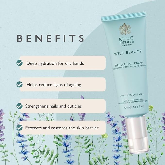Rhug Wild Beauty - Hand & Nail Cream with Orange Peel Oil and Yarrow | Nourishing Moisturizer for Hands | 75ml | Made in the UK