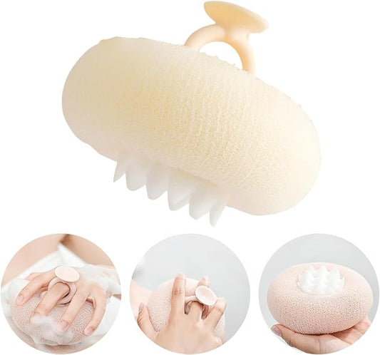 2-in-1 Sunflower Shower Sponge with Suction Cup | Exfoliating Bath Sponge for Soft Skin | Hypoallergenic & Eco-Friendly Body Scrubber for Spa-Like Luxury (Off White)