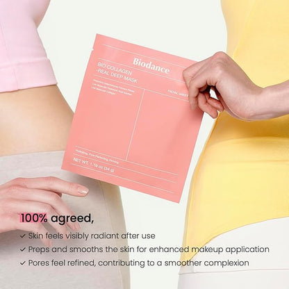 BIODANCE Bio-Collagen Real Deep Mask, Hydrating Overnight Hydrogel Mask, Pore Minimizing, Elasticity, Plumping Improvement, Korean Skincare, Stocking Stuffers for Teen Girls | 1.19oz(34g) x 4ea