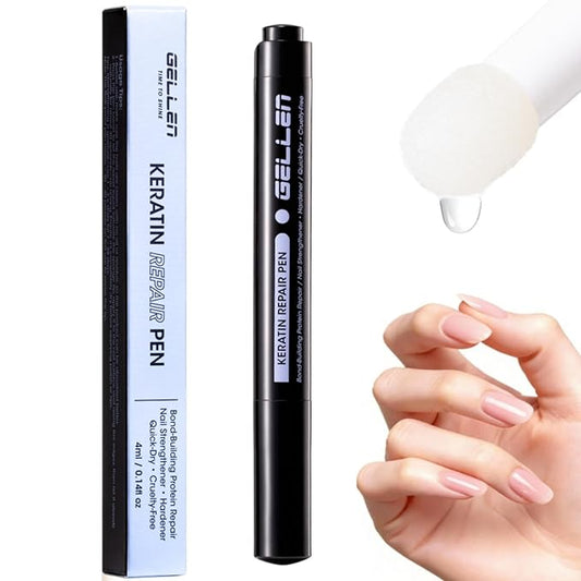 Gellen Keratin Nail Repair Pen, 30s Fast Absorbing Triple Protein Repair Complex, Nail Strengthener for Damaged Nails, Prevents Peeling & Ridges, Nail Hardener with Sponge Tip, Growth Serum Treatment