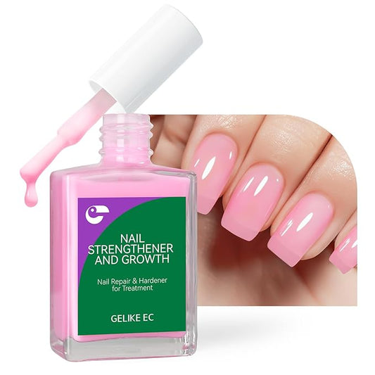 Nail Polish Strengthener and Growth Treatment: Pink Gelike EC 6 in 1 Natural Nail Hardener Extra Strong and Growth - Long Lasting Nail Repair for Damaged Nails - For Daily Work Home Salon