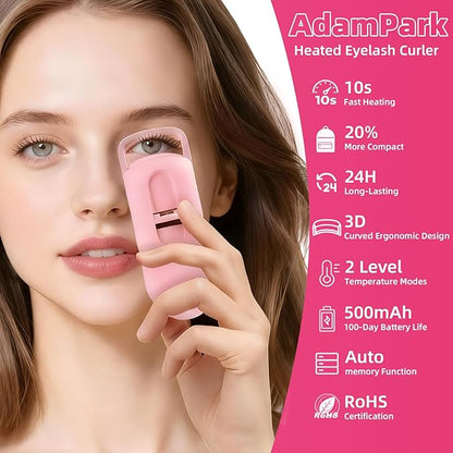 Heated Eyelash Curler,Portable Electric Heated Lash Curler Type-C Rechargeable Travel Eyelash Curlers with Heat Sensitive Silicone Pad,2-Level Adjustable Temp and Long-Lasting Natural Curves (Pink)