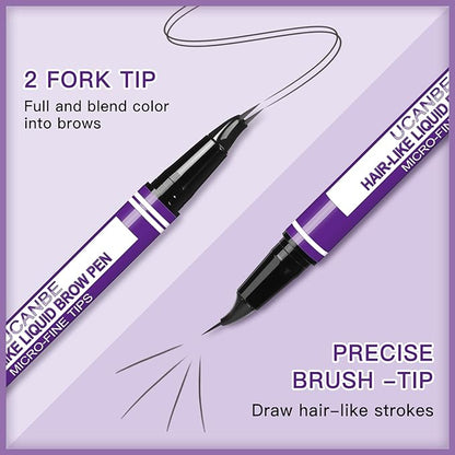 UCANBE Curved Eyebrow Pencils for Women with Spoolie Brush,Dual-Ended Eyebrow Pen with 2-Fork-Tip&Precise Brush-Tip,Microblading Brow Pen for Hair-Like Brows,Waterfool, Long Lasting,Light Brown