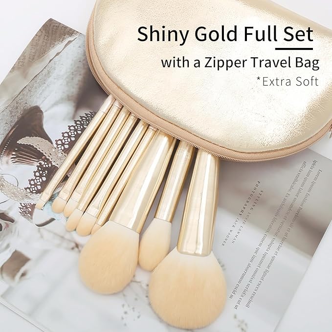 Natural Hair Makeup Brush Set Professional, Fox Hair Makeup Brushes Set with Case by Luxury ENZO KEN, Gold Cosmetic Brushes Makeup Set, Natural Makeup Brushes, Natural Bristle Makeup Brushes.(Cloud)