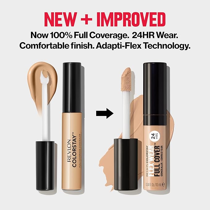 Revlon ColorStay Flex Wear, Full Cover Non-Creasing Concealer, Infused with Hyaluronic Acid & Vitamin E, Flexible Longwear, 070 Nutmeg, 0.34 Fl Oz