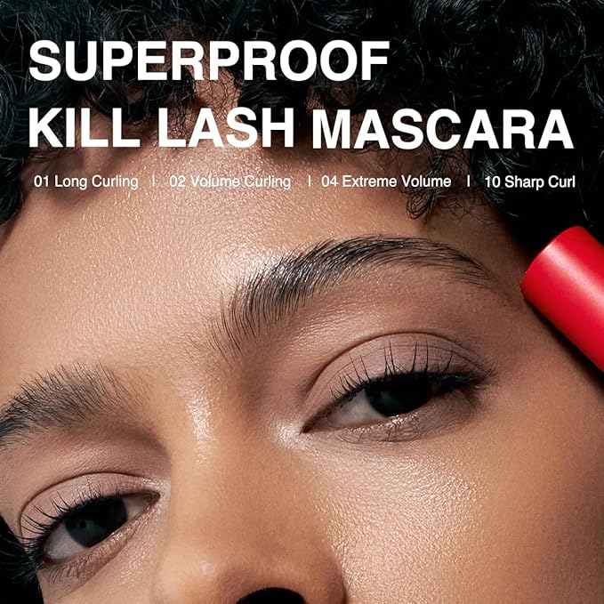 CLIO Kill Lash Superproof Mascara, Waterproof Mascara Black, Volumizing for Natural Curling Eyelash, Long-Lasting, Clump & Smudge-Free, for Sensitive Eyes, Korean Makeup Beauty (002 Volume Curling)