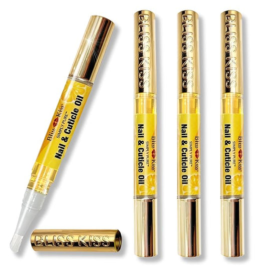 Bliss Kiss | Crisp Fragrance 4 Nail Oil Cuticle Pens w/Vitamin E & Jojoba⏤Nail Strengthener Nail Growth Treatment for Brittle Peeling Breaking Thin Nails
