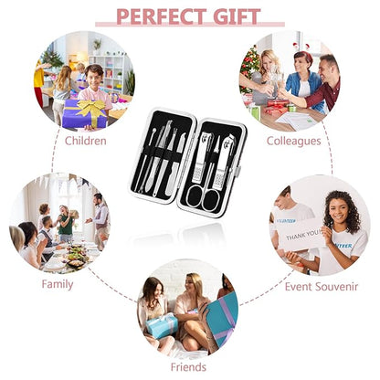 Lasnten 24 Set Christmas Manicure Set Bulk Nail Clippers Grooming Nail Kit Stainless Steel Professional Pedicure Kit Pedicure Tools with Travel Case Gifts for Xmas Men Women(8 in 1,Shiny Pink)