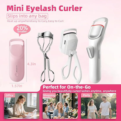Heated Eyelash Curler,Portable Electric Heated Lash Curler Type-C Rechargeable Travel Eyelash Curlers with Heat Sensitive Silicone Pad,2-Level Adjustable Temp and Long-Lasting Natural Curves (Pink)