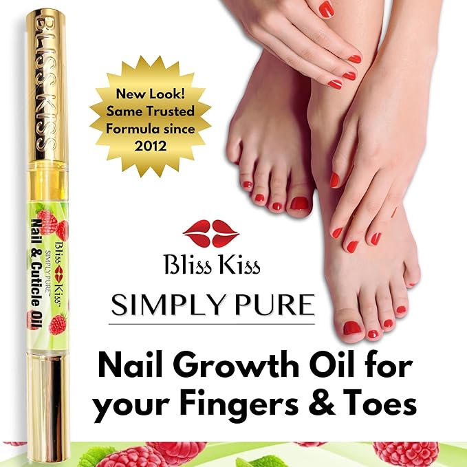 Bliss Kiss | 4 Juicy Raspberry | Oil Cuticle Pen w/Vitamin E & Jojoba⏤Nail Strengthener Nail Growth Serum for Brittle Peeling Breaking Thin Nails