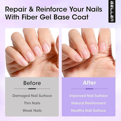GELLEN Fiber Glass Base Gel Polish, 0.51 Fl.oz Clear Nail Strengthener for Repair Broken Damaged Thin Weak Nails, Professional Soak Off UV Base Coat Salon Home