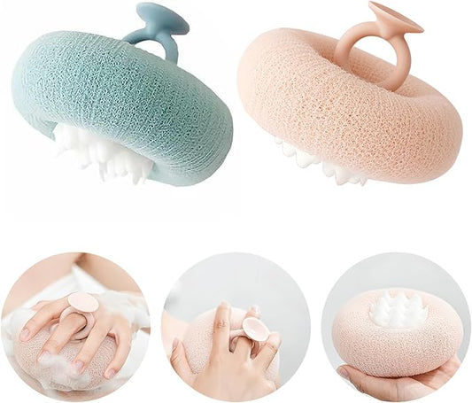 2-in-1 Sunflower Shower Sponge with Suction Cup | Exfoliating Bath Sponge for Soft Skin | Hypoallergenic & Eco-Friendly Body Scrubber for Spa-Like Luxury (Meat Powder Light Green)