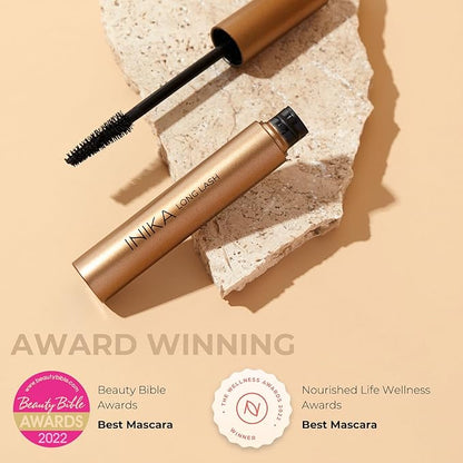 INIKA Organic Long Lash Mascara - Vegan, Non-Toxic Mascara for Volume and Length, Enriched with Essential Fatty Acids, Magnolia Bark Extract & Vitamin E, Cruelty-Free, Black