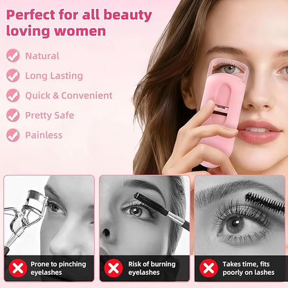 Heated Eyelash Curler,Portable Electric Heated Lash Curler Type-C Rechargeable Travel Eyelash Curlers with Heat Sensitive Silicone Pad,2-Level Adjustable Temp and Long-Lasting Natural Curves (Pink)