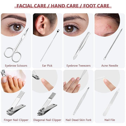 Geosar 12 Sets Manicure Set Nail Clippers Pedicure Kit 8 in 1 Grooming Stainless Steel Kits Nail Care Tools with Travel Case Xmas Gifts Christmas Stocking Stuffers for Men Women(Wine Red)