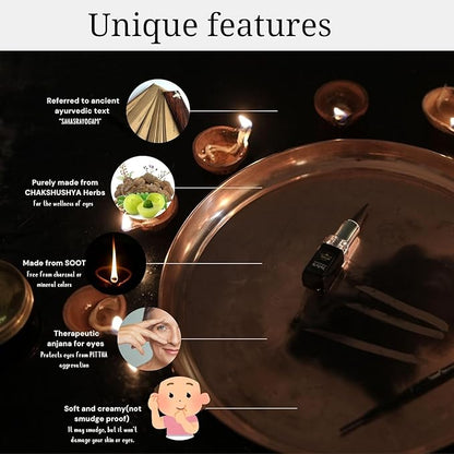 TATSAT - WELLNESS THROUGH AYURVEDA Kajal With Pure Herbs, Medicated Soot And Desi Cow Ghee|Safe For Babies|Lab Tested|No Preservatives, Black, Matte Finish (1 Count (Pack of 1))