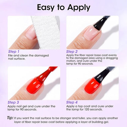 GELLEN Fiber Glass Base Gel Polish, 0.51 Fl.oz Clear Nail Strengthener for Repair Broken Damaged Thin Weak Nails, Professional Soak Off UV Base Coat Salon Home