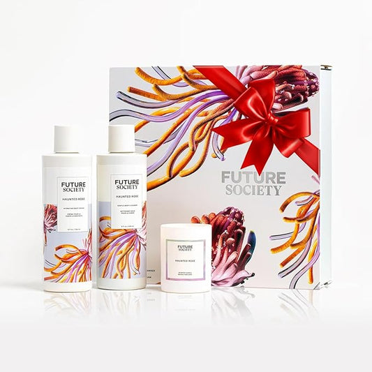 Future Society Haunted Rose Luxury Home & Body Gift Set - Body Wash, Body Lotion, & 2oz Scented Candle - Smoky Floral with Notes of Black Pepper, Rose, Amber & Sandalwood - Beauty Gifts for Women