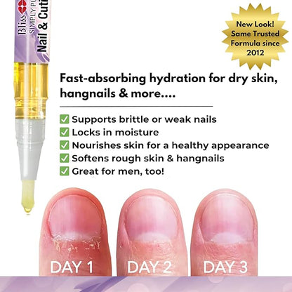 Bliss Kiss | 4 Lavender Vanilla | Oil Cuticle Pen w/Vitamin E & Jojoba⏤Nail Strengthener Nail Growth Serum for Brittle Peeling Breaking Thin Nails