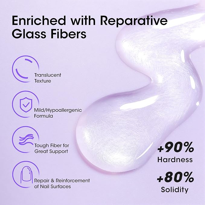 GELLEN Fiber Glass Base Gel Polish, 0.51 Fl.oz Clear Nail Strengthener for Repair Broken Damaged Thin Weak Nails, Professional Soak Off UV Base Coat Salon Home