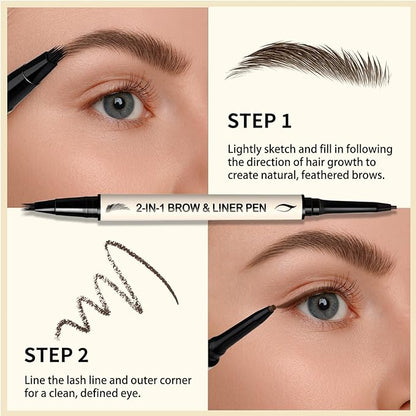 UCANBE 2-in-1 Eyebrow Pen & Gel Eyeliner Pencil – Microblading Eye Brow Pencil with Brow-Fection Angled Brush Tip + 1.5mm Ultra-Fine Eye Liner, Waterproof, Quick-Dry, Long Lasting (Black Brown)