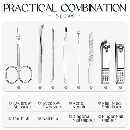 Lasnten 24 Set Christmas Manicure Set Bulk Nail Clippers Grooming Nail Kit Stainless Steel Professional Pedicure Kit Pedicure Tools with Travel Case Gifts for Xmas Men Women(8 in 1,Dark Green)