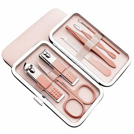 7pcs Manicure Set, Nail Clippers Kit, Stainless Steel Manicure Kit, Nail Clipping Tools Portable Travel Grooming Kit, The Best Gift with Luxurious Case(Rose Gold)