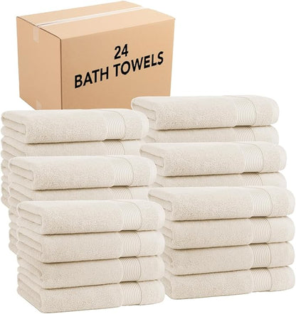 Arkwright Bath Towels Set of 4 - (Bulk Case of 24) Super Soft 100% Cotton, 600 GSM Quick Dry & Absorbent, Luxury Bathroom Essentials for Hotels, Spa, Hosts, and Vacation Rentals, Alabaster Ivory