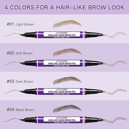 UCANBE Curved Eyebrow Pencils for Women with Spoolie Brush,Dual-Ended Eyebrow Pen with 2-Fork-Tip&Precise Brush-Tip,Microblading Brow Pen for Hair-Like Brows,Waterfool, Long Lasting,Dark Brown