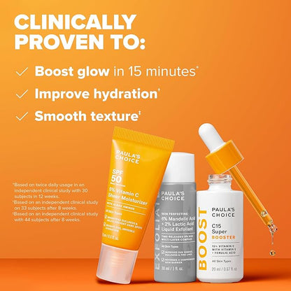 Paula's Choice Brighter Days Ahead Kit, Vitamin C and AHA Trio, Includes Travel Size C5 SPF Face Sunscreen, Mandelic Acid Exfoliant, C15 Vitamin C Booster Serum, Brightening & Resurfacing, 3-Piece Set