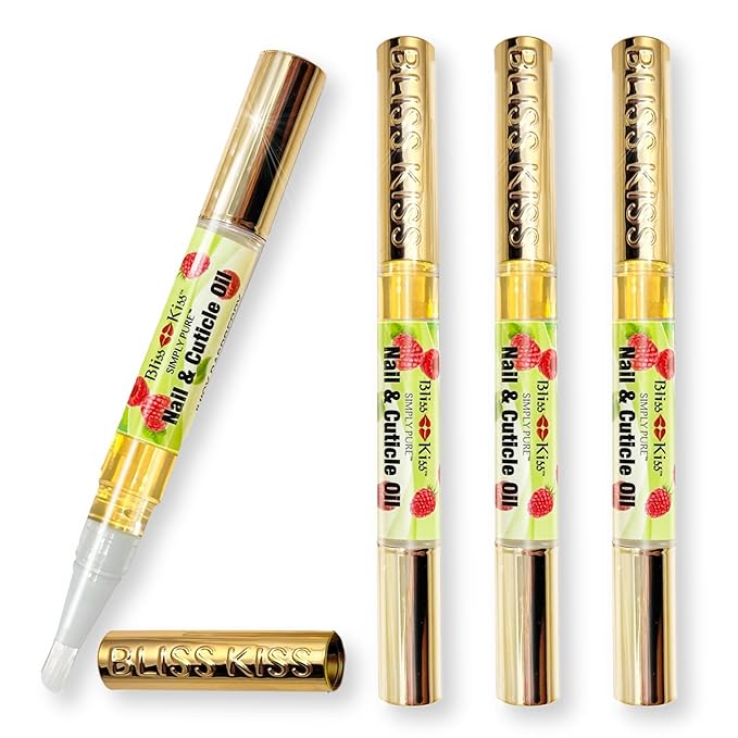 Bliss Kiss | 4 Juicy Raspberry | Oil Cuticle Pen w/Vitamin E & Jojoba⏤Nail Strengthener Nail Growth Serum for Brittle Peeling Breaking Thin Nails