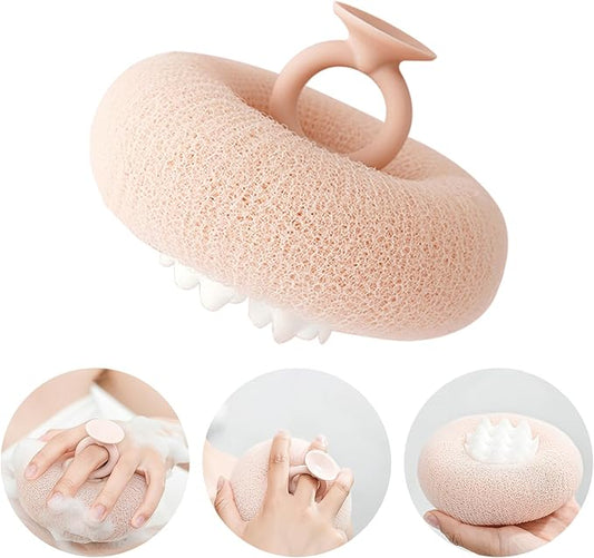 2-in-1 Sunflower Shower Sponge with Suction Cup | Exfoliating Bath Sponge for Soft Skin | Hypoallergenic & Eco-Friendly Body Scrubber for Spa-Like Luxury (Meat Pink)